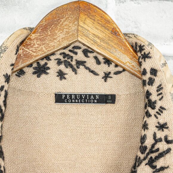 Peruvian Connection Baby Alpaca Cardigan Sweater Beige knit Sz Small - Picture 2 of 9